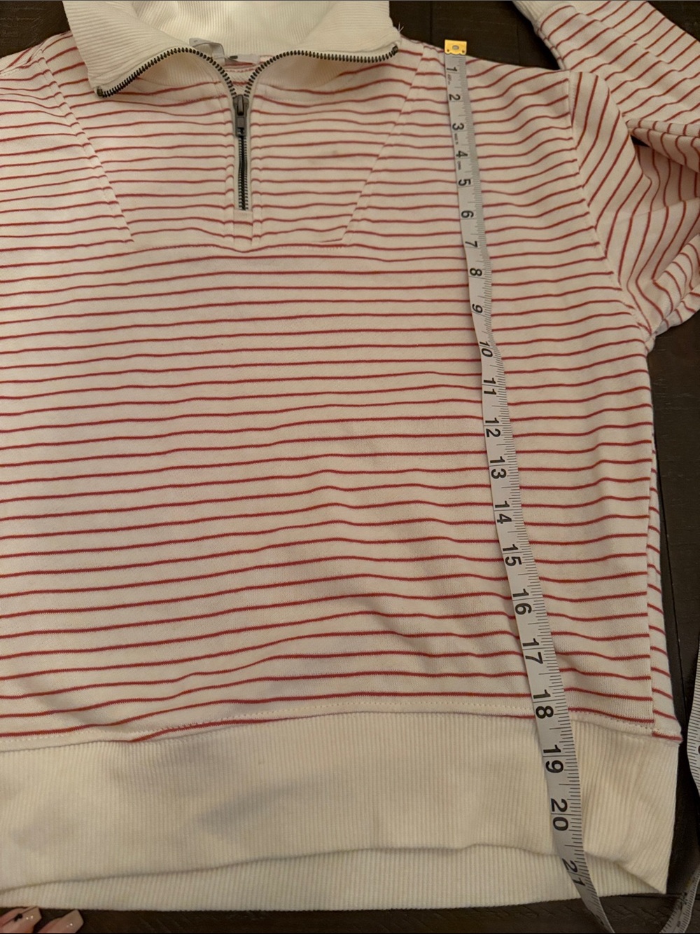 Three Dots Pink and White Striped Half-Zip Sweatshirt - Picture 6 of 9